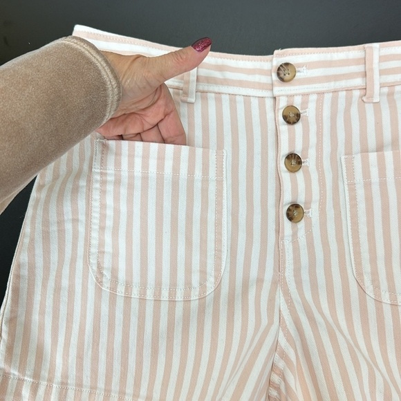 Gap Hi Rise Seafar Shifting Sand Shorts Sz 10 Striped Button Fly Patch Pockets - Picture 3 of 12